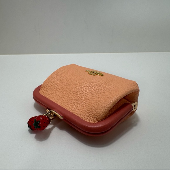 COACH Nora Kisslock Crossbody With Strawberry 🍓Leather Gold/Faded Blush/Taffy - Picture 16 of 16